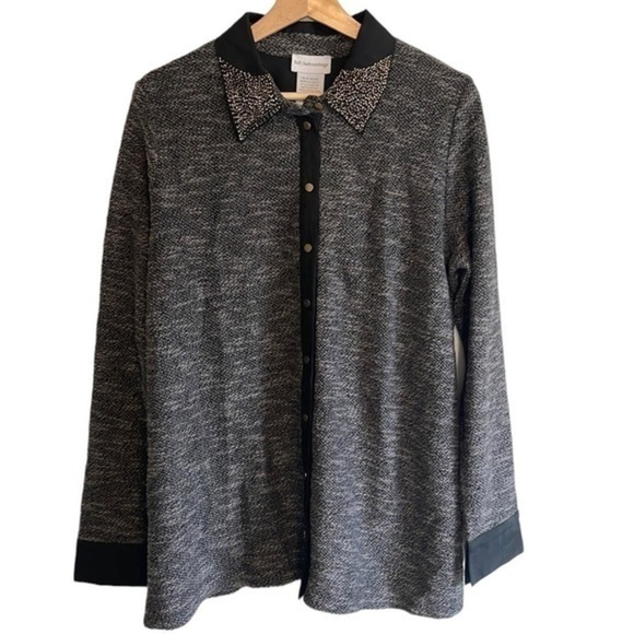 SOFT Surroundings Knit‎ Button Down Cardigan Women’s Size Large Beaded Gray - Picture 1 of 6